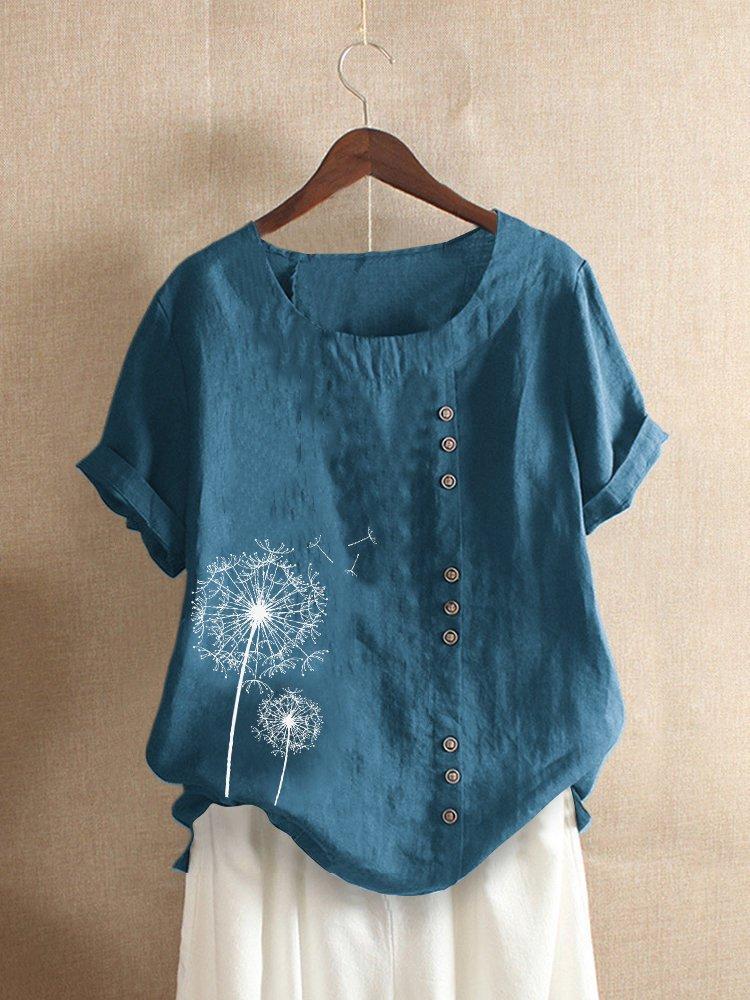 Dandelion print button detail cotton top for women | Fenella