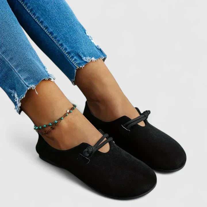 Suede rope tie flat loafers for women | Marisela