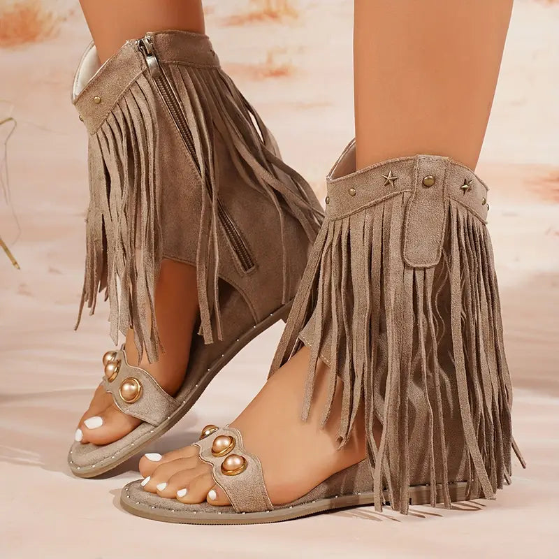 Elegant fringe heel sandals for women | Ariselle