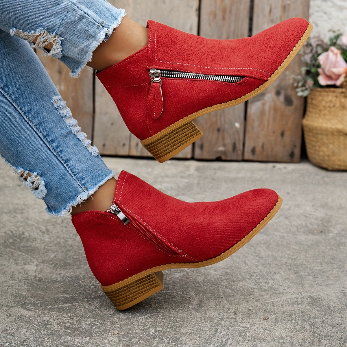 Orthopedic leather zipper block heel boots for women | Joanna