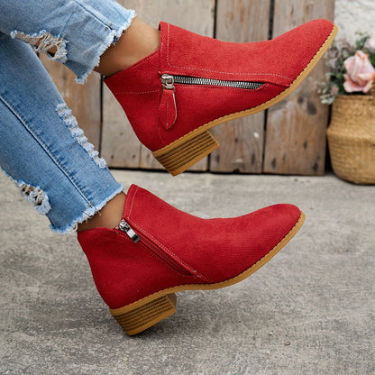 Orthopedic leather zipper block heel boots for women | Joanna