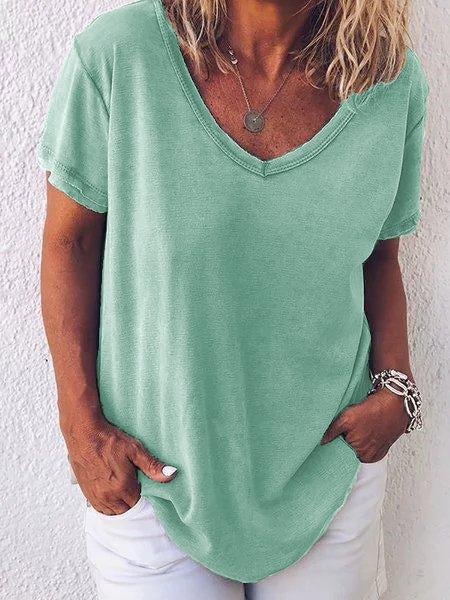 Casual loose fit V-neck summer T-shirt for women | Marisol