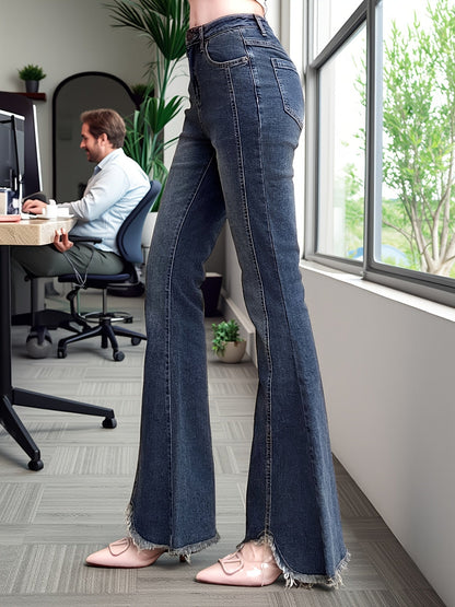 Iselle | Women's High Rise Frayed Hem Flare Jeans