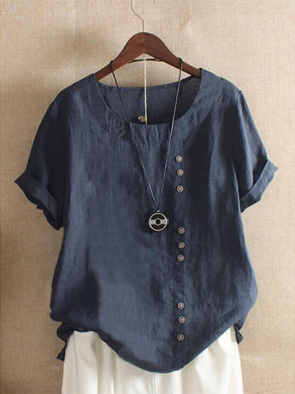 Casual loose fit cotton side button blouse for women | Marisela