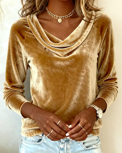 Velvet Drape-Neck Elegant Top for Women | Celeste