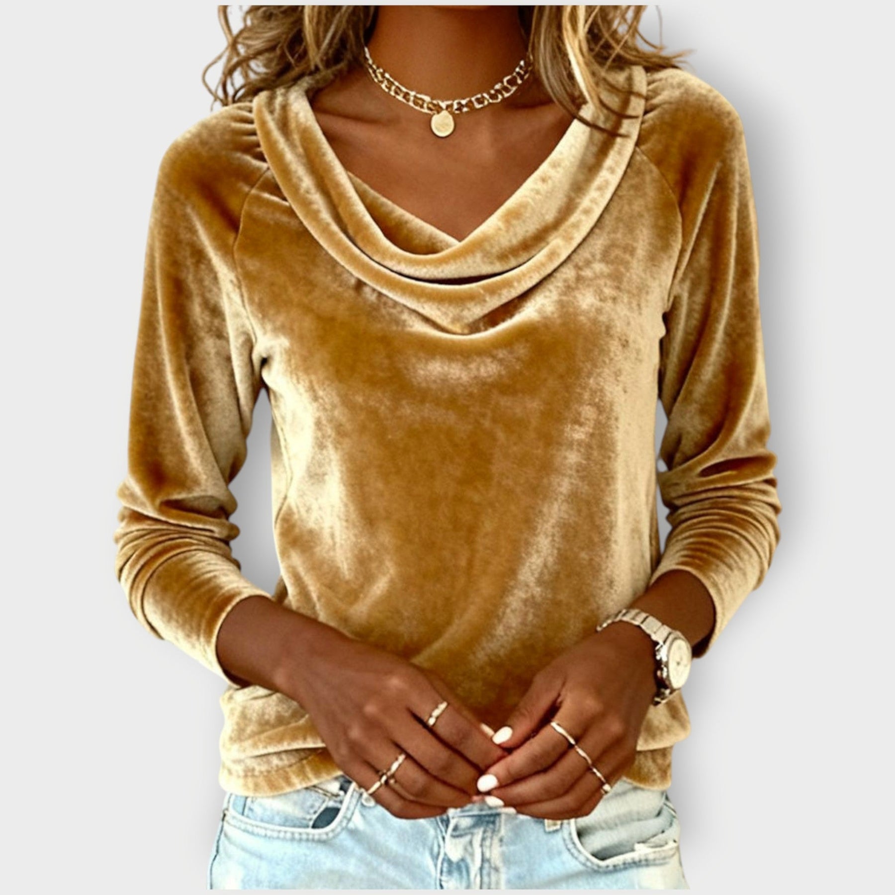 Elegant Velvet Drape-Neck Top for Women | Margaret