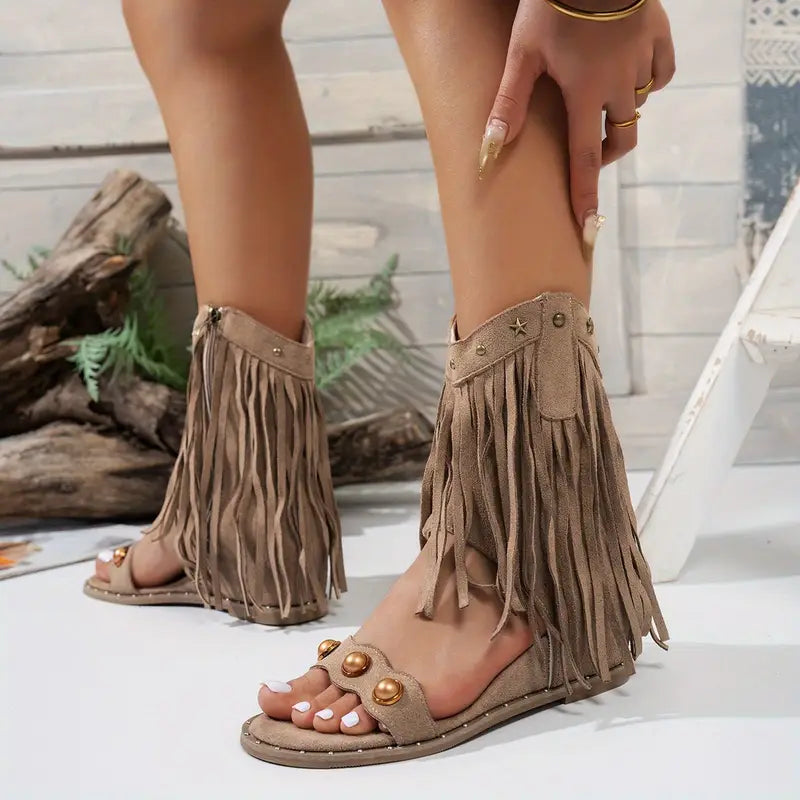 Elegant fringe heel sandals for women | Ariselle