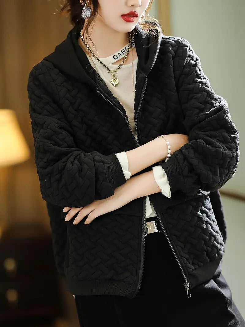 Quilted zip-up hoodie with basketweave pattern | Selara