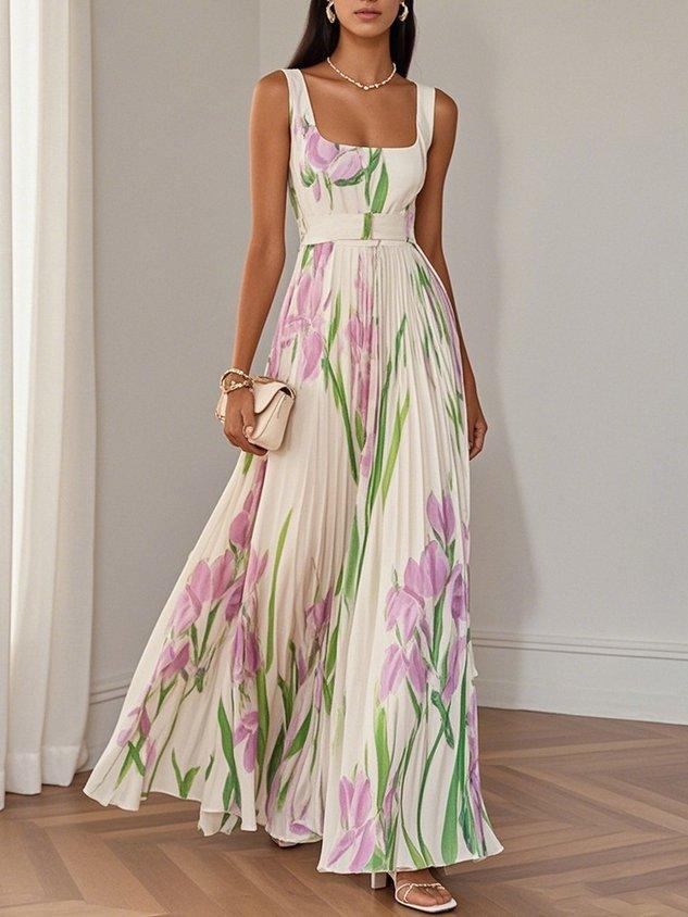 Floral boho A-line maxi dress for women | Marisela