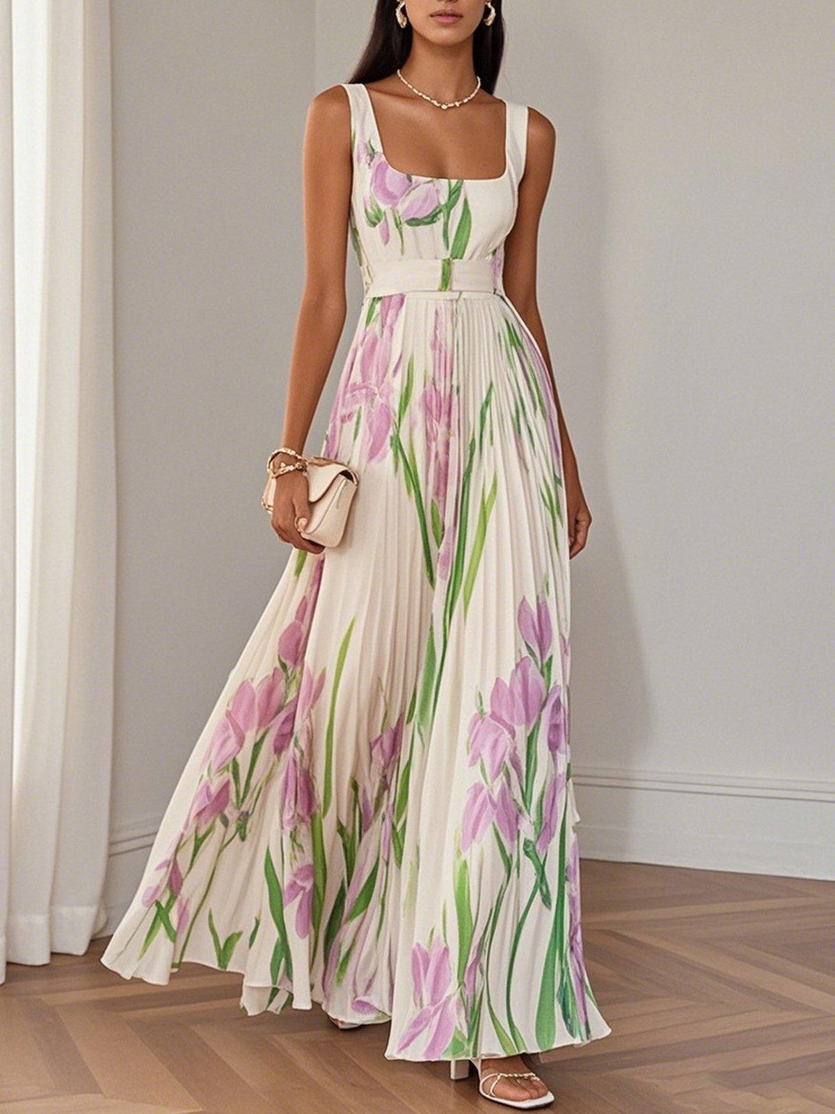 Floral boho A-line maxi dress for women | Marisela