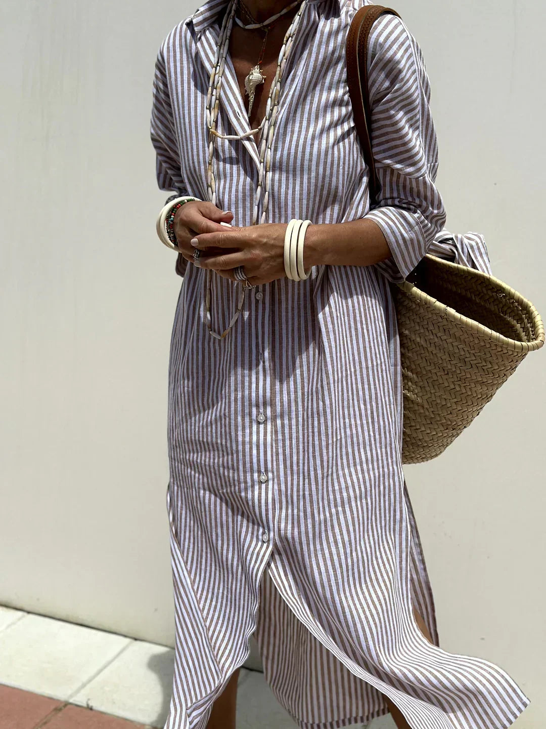 Striped button-down shirt dress for women | Brooke