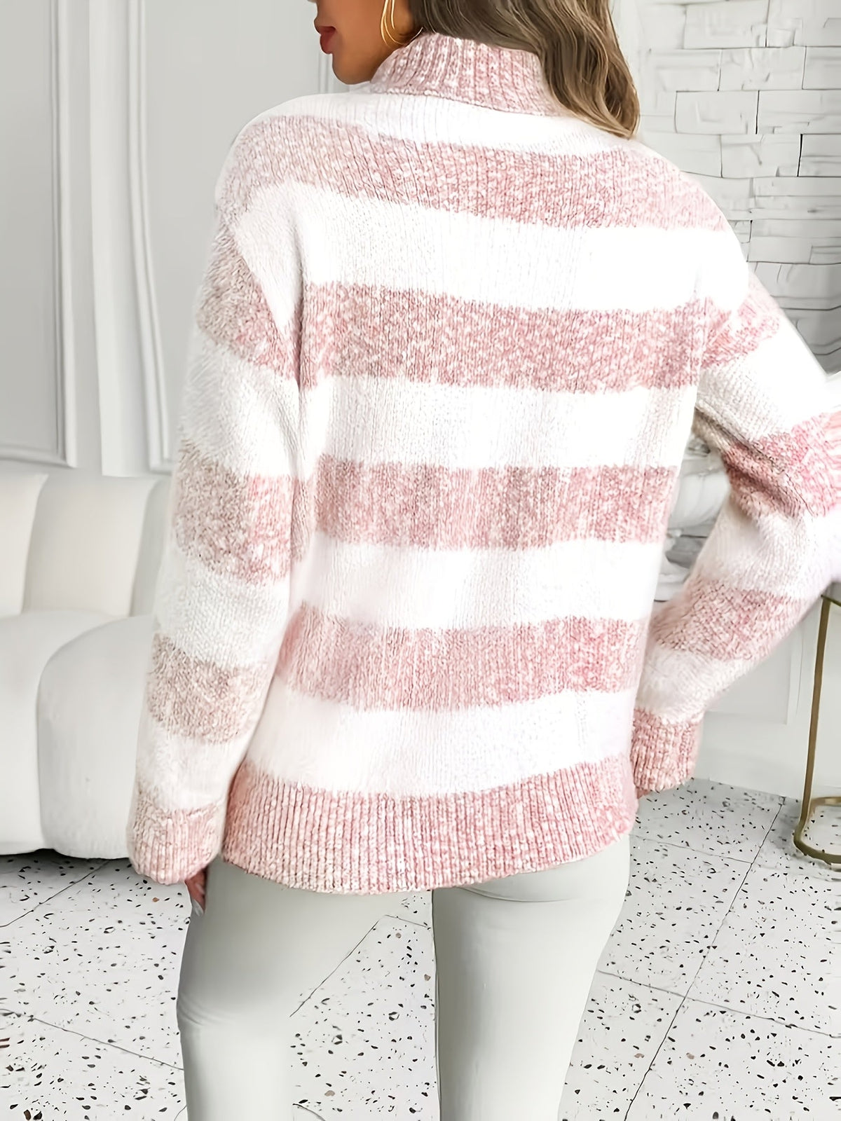 Liorenne | Women's Striped Turtleneck Relaxed Knit Sweater