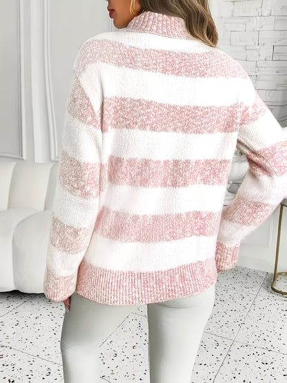 Liorenne | Women's Striped Turtleneck Relaxed Knit Sweater