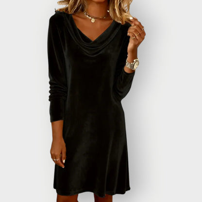 Draped Neck Velvet Evening Dress for Women | Selina