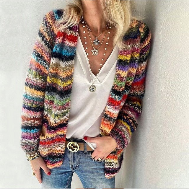 Calienne | Women's Multicolor Open Front Long Sleeve Cardigan