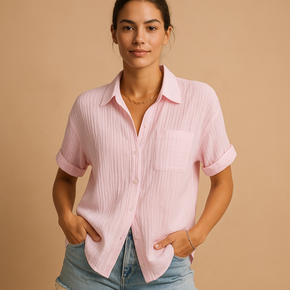 Gauze relaxed fit chest pocket shirt for women | Marisela