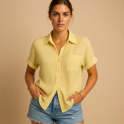 Gauze relaxed fit chest pocket shirt for women | Marisela