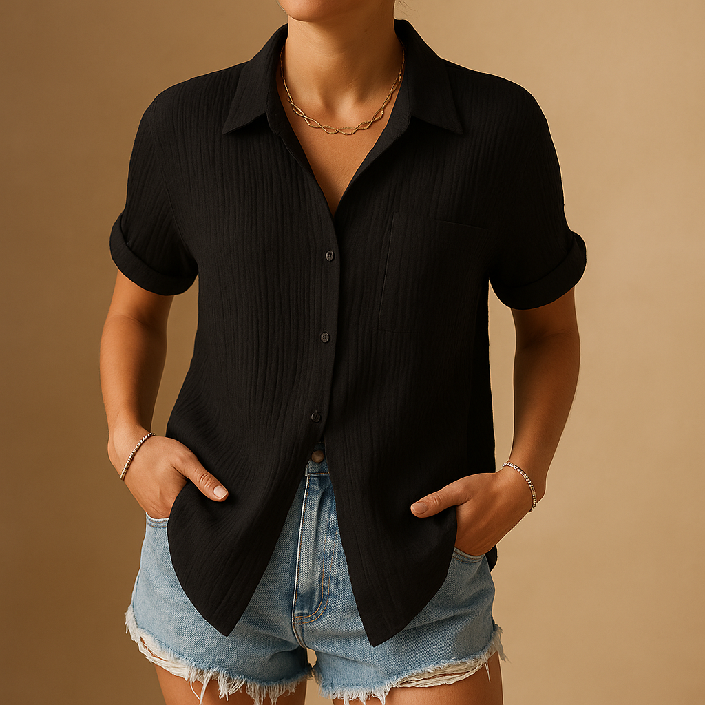 Gauze relaxed fit chest pocket shirt for women | Marisela