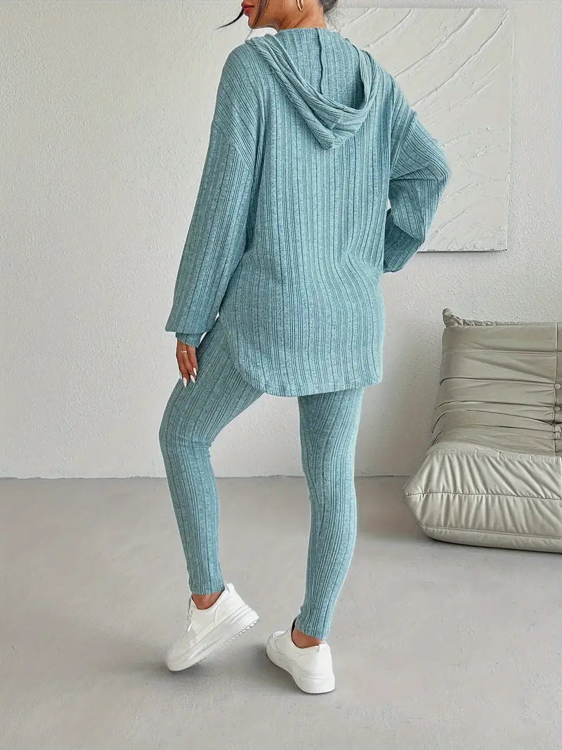 Ribbed knit lounge set with oversized hooded top | Lyra