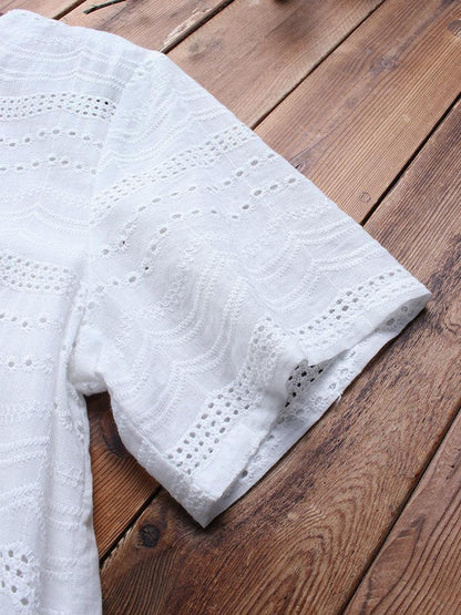 Cotton eyelet button detail tunic top for women | Marisela