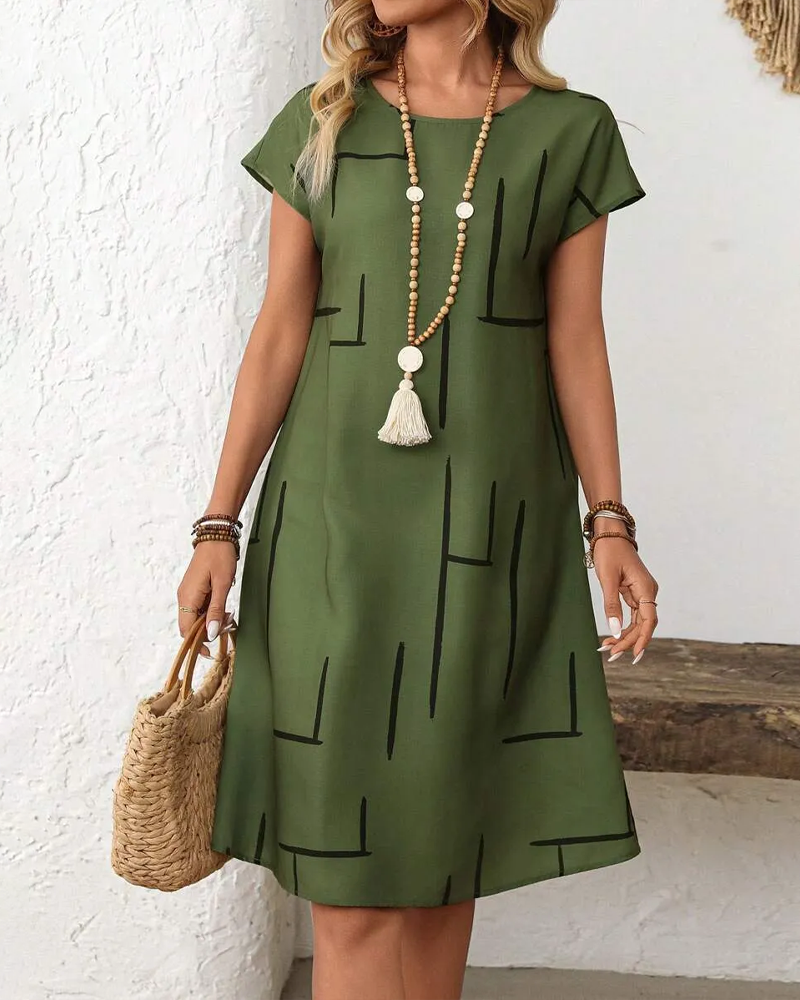 Striped cotton shift knee length dress for women | Lauretta