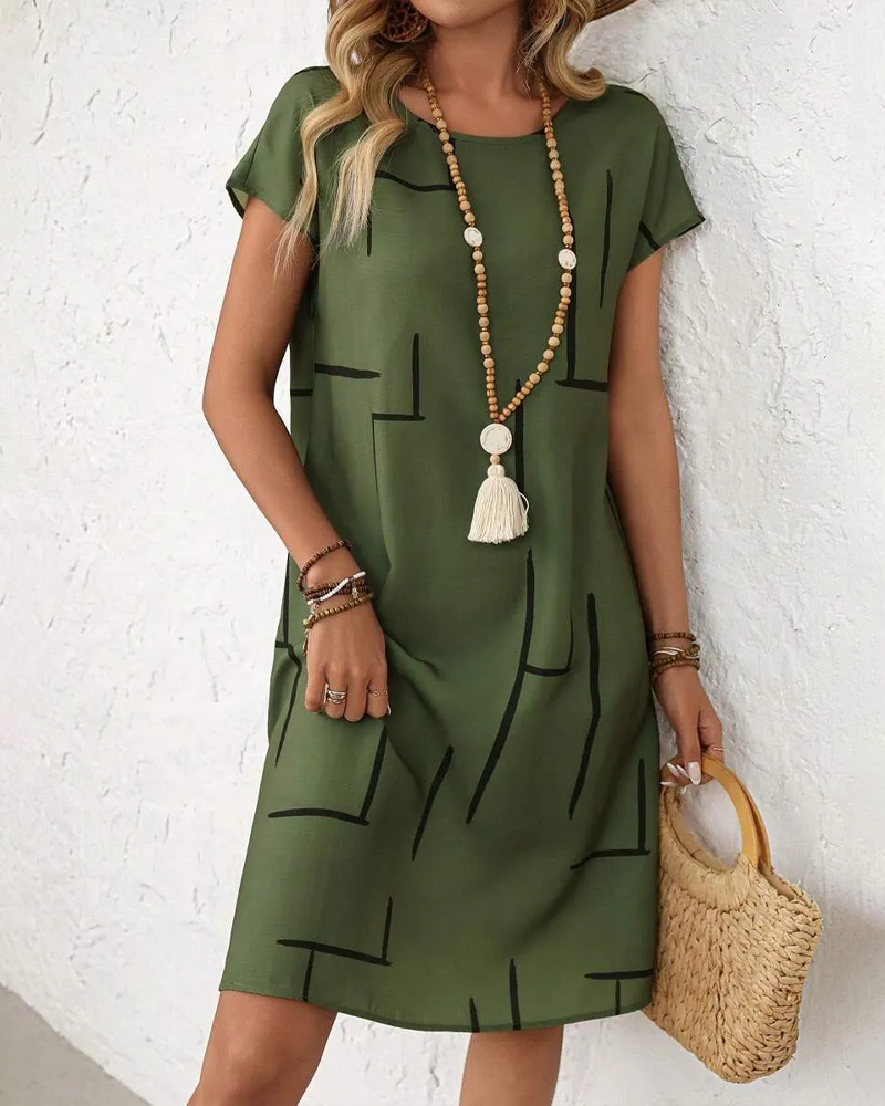 Striped cotton shift knee length dress for women | Lauretta