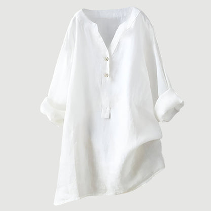 Refined V-neck button-down lightweight shirt for women | Carina