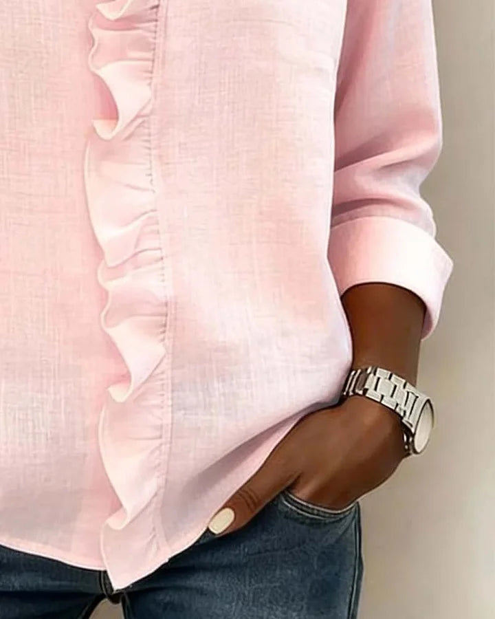 Ruffled V-Neck Blouse with Long Sleeves for Women | Elowen