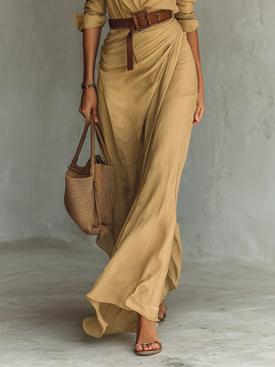 Refined belted maxi dress for women | Mida Grace