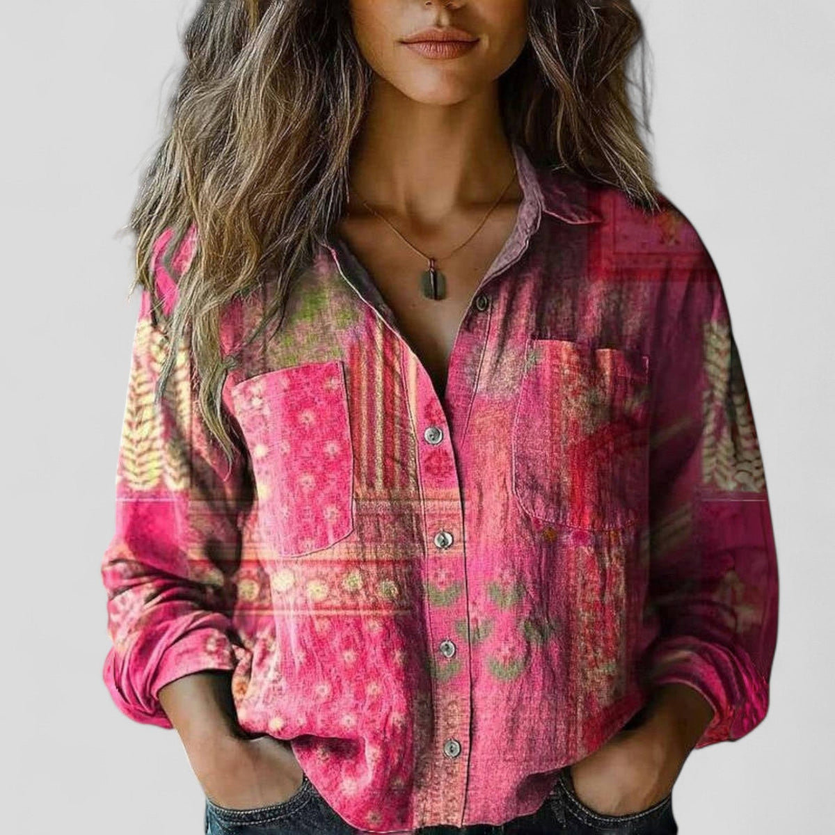 Hannah | Women's Button Front Floral Three Quarter Sleeve Shirt