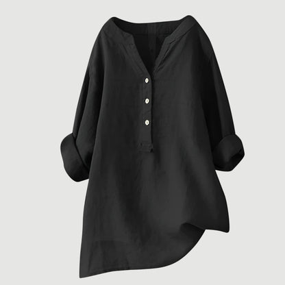Refined V-neck button-down lightweight shirt for women | Carina