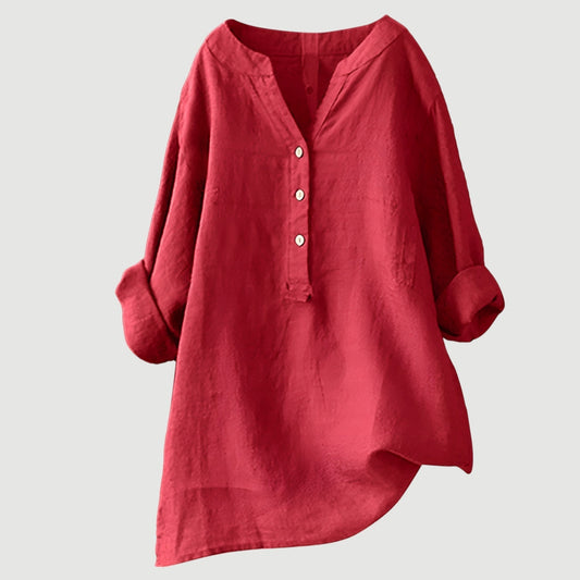 Refined V-neck button-down lightweight shirt for women | Carina