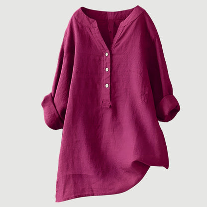Refined V-neck button-down lightweight shirt for women | Carina