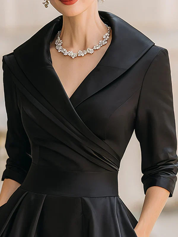 Elegant vintage crossover collar midi dress for women | Gabriella