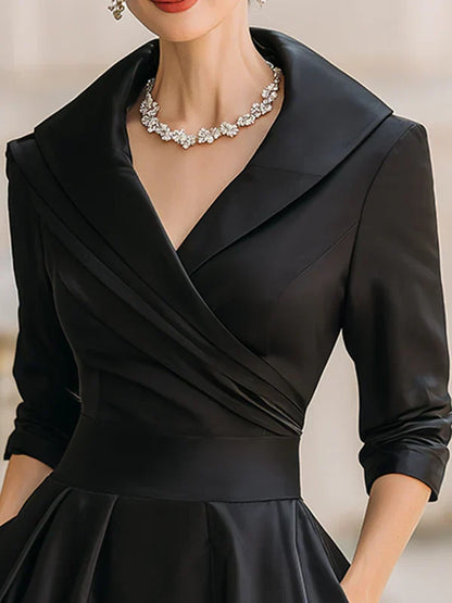 Elegant vintage crossover collar midi dress for women | Gabriella