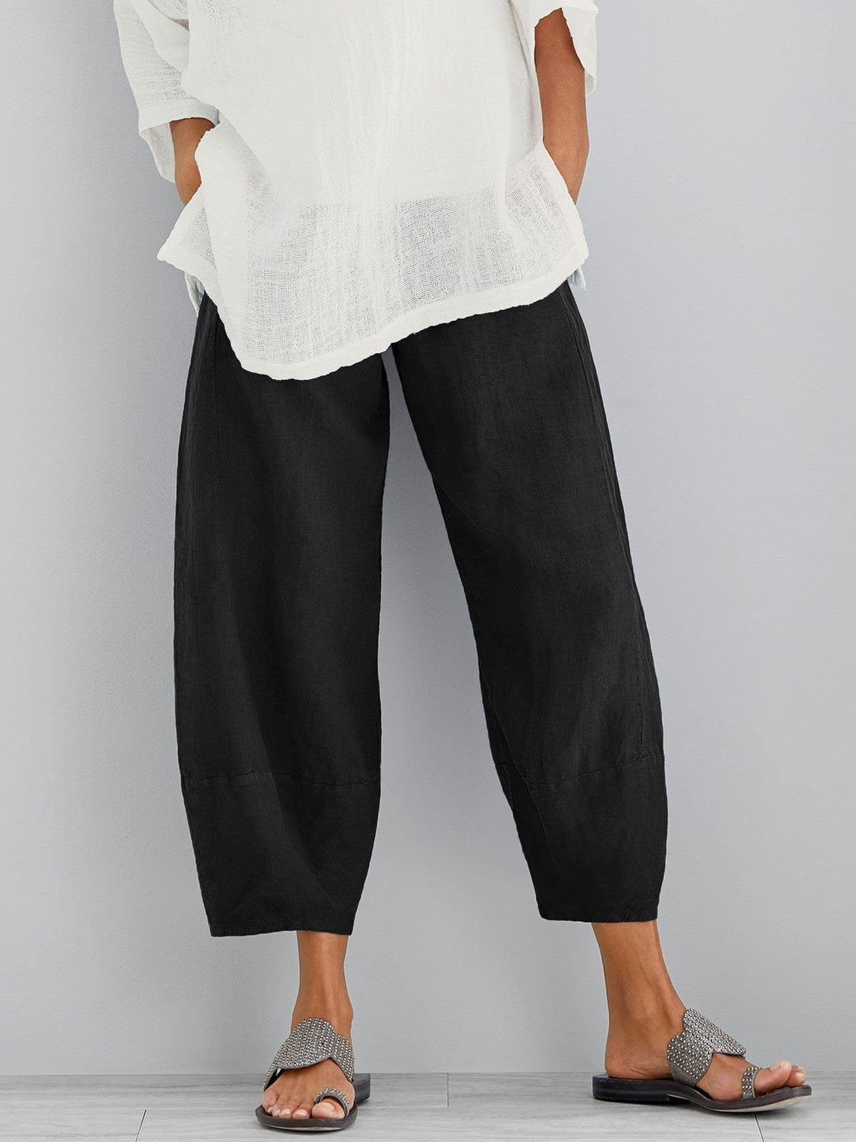 Loose fit cotton cropped trousers for women | Marisela