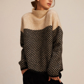 Women’s loose-fit turtleneck sweater with chevron pattern | Arla