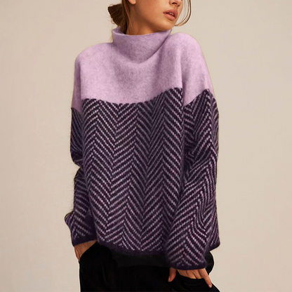 Women’s loose-fit turtleneck sweater with chevron pattern | Arla