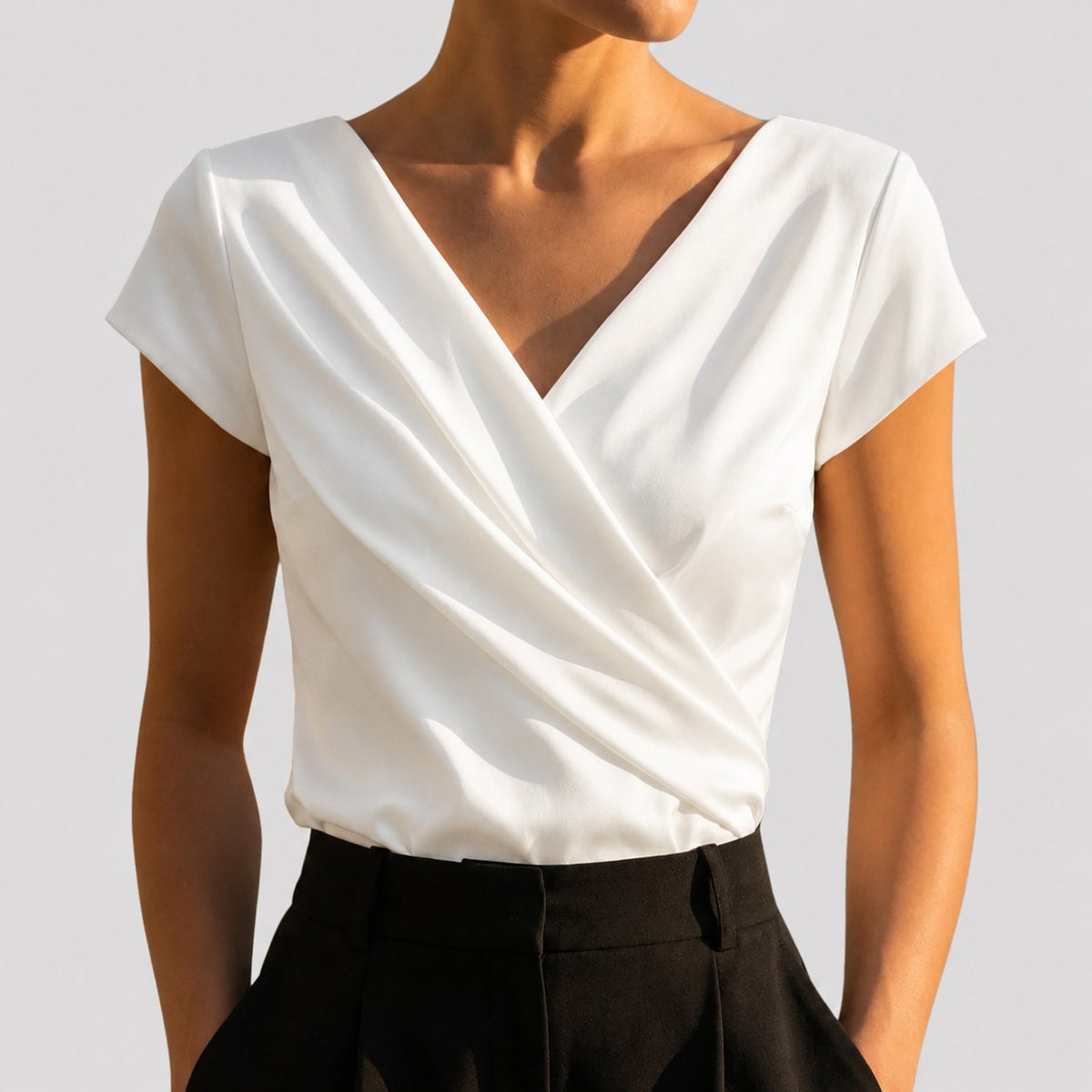 Gemara | Women's Draped Wrap Front Blouse with V Neckline