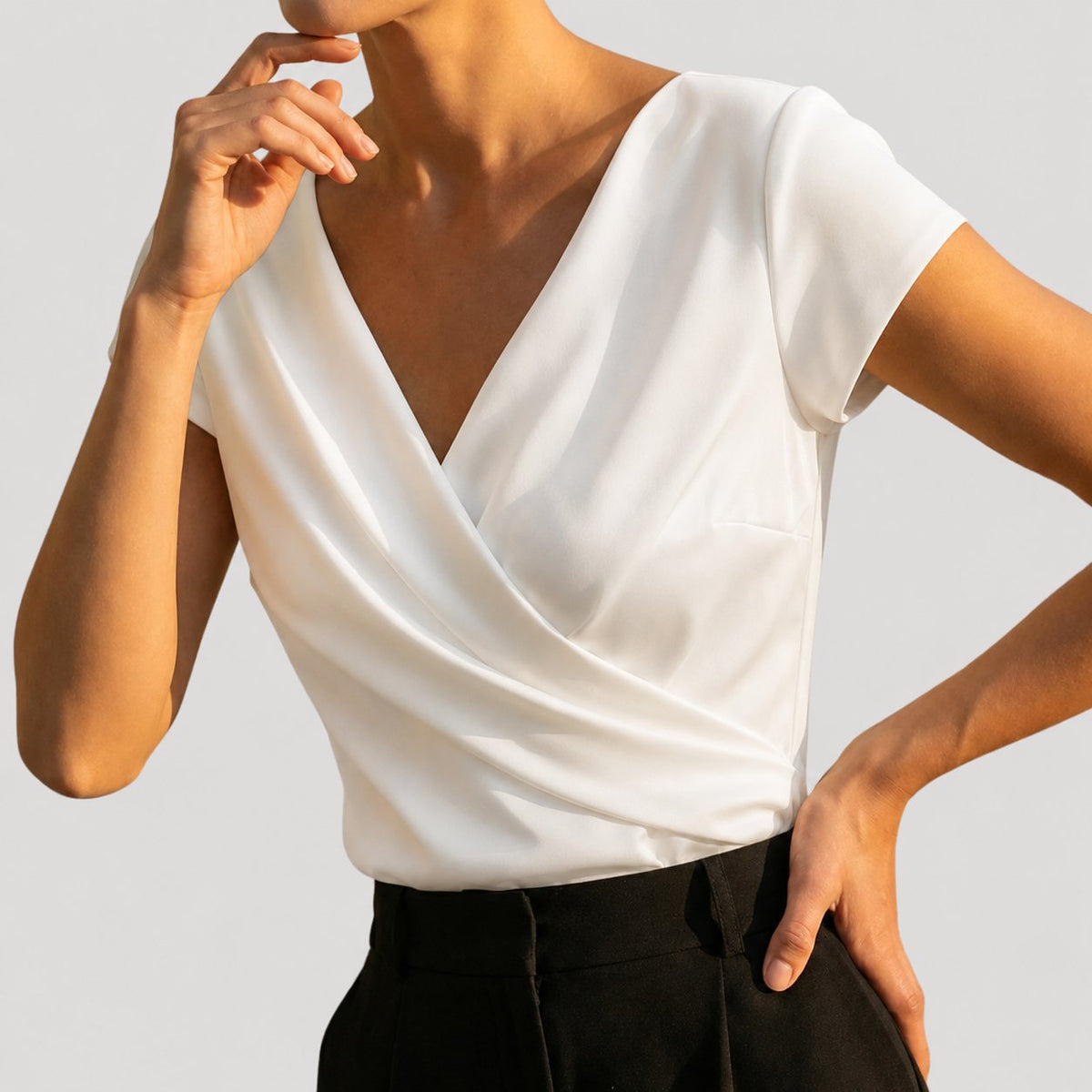 Gemara | Women's Draped Wrap Front Blouse with V Neckline