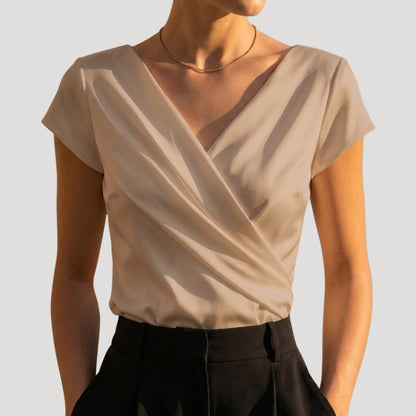 Gemara | Women's Draped Wrap Front Blouse with V Neckline