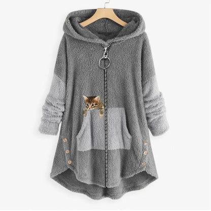 Sabrina | Women's Sherpa Cat Pocket Hooded Sweatshirt