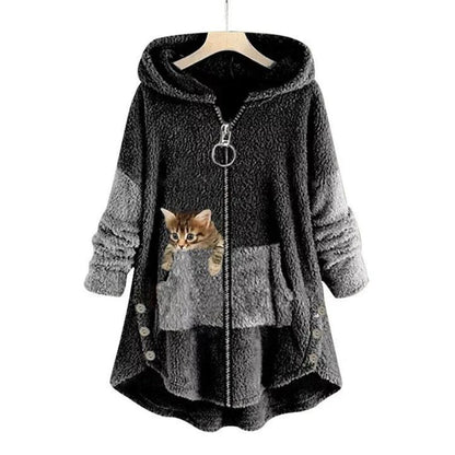 Sabrina | Women's Sherpa Cat Pocket Hooded Sweatshirt