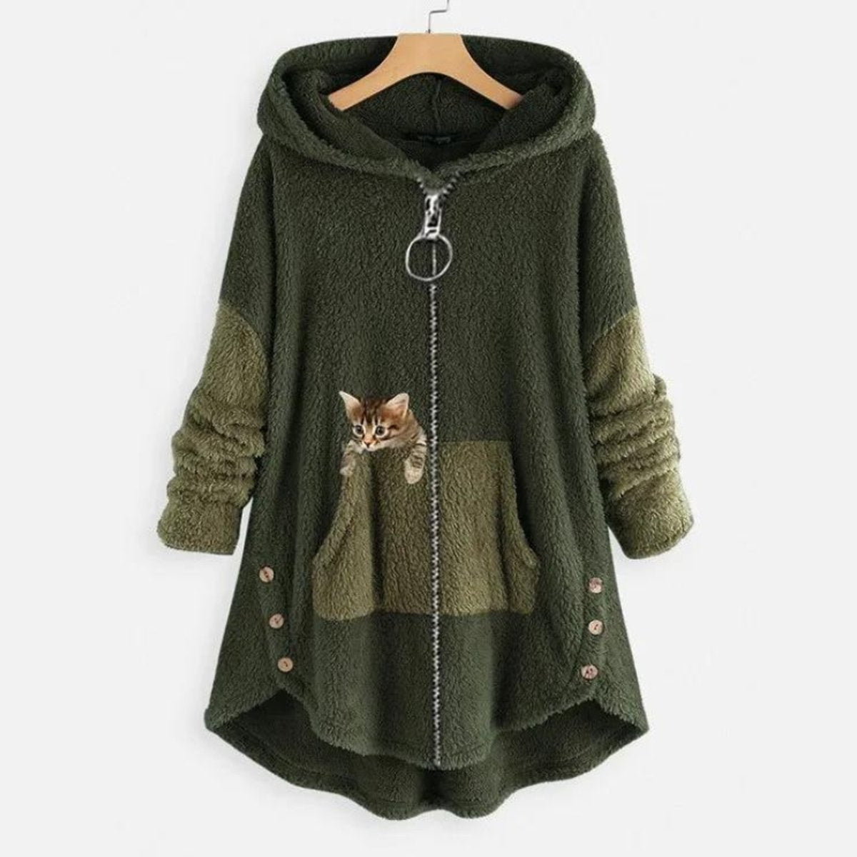 Sabrina | Women's Sherpa Cat Pocket Hooded Sweatshirt