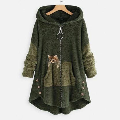 Sabrina | Women's Sherpa Cat Pocket Hooded Sweatshirt