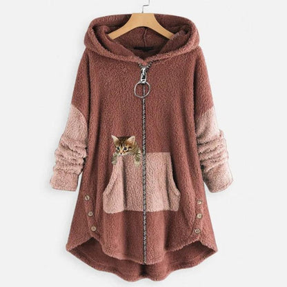 Sabrina | Women's Sherpa Cat Pocket Hooded Sweatshirt