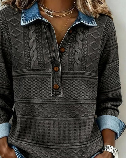 Winifred | Women's Cable Knit Denim Collar Sweater