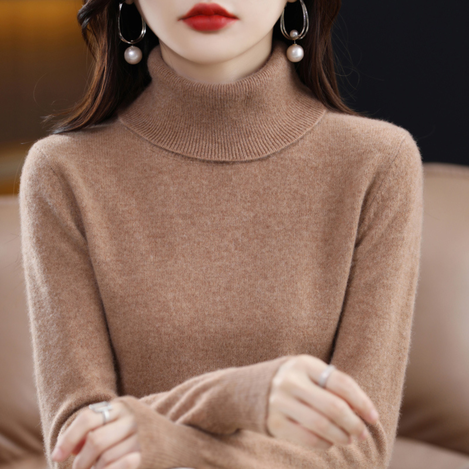 Soft knit turtleneck sweater for women with classic fit | Elara