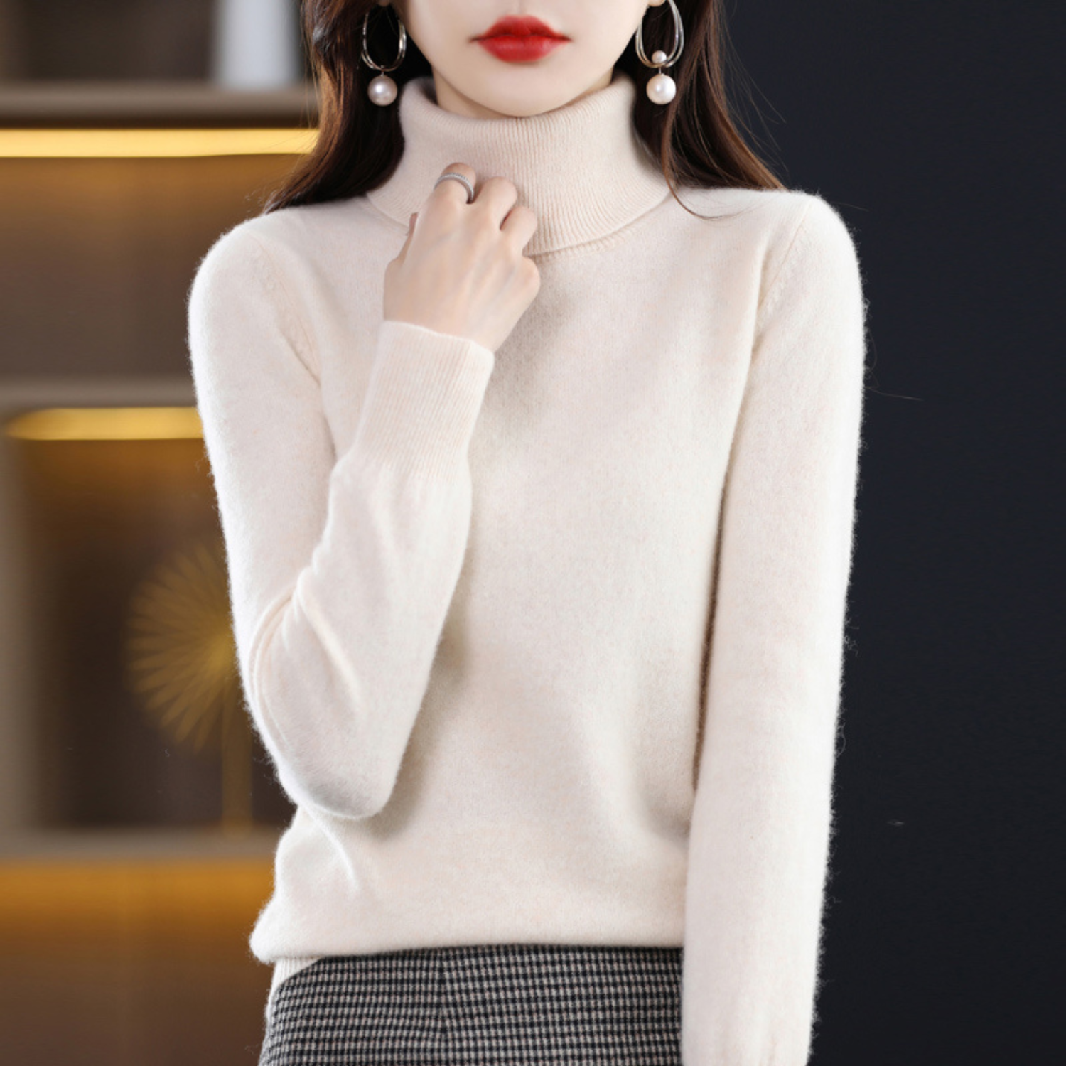 Soft knit turtleneck sweater for women with classic fit | Elara