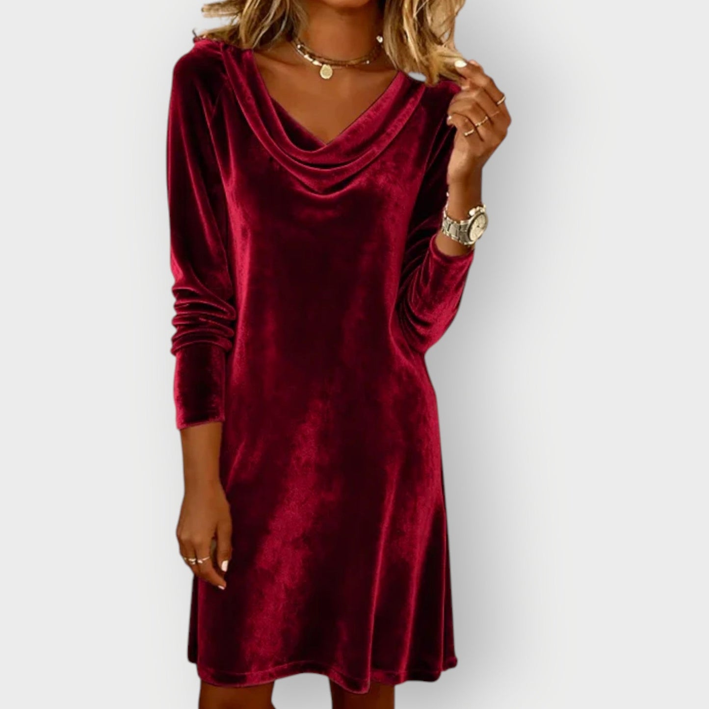 Draped Neck Velvet Evening Dress for Women | Selina